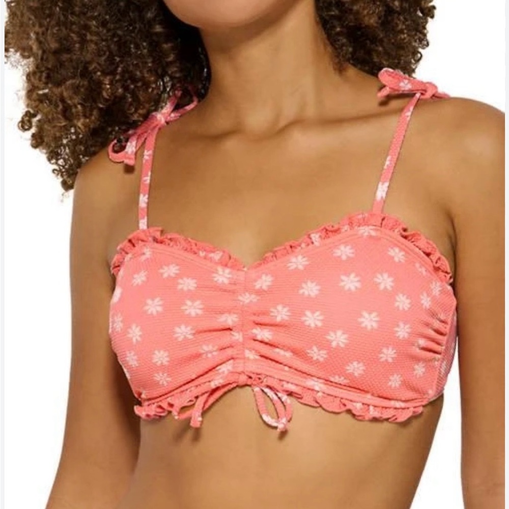 Padded Floral Ruffle NWT True Craft Size M Peach Bikini Top